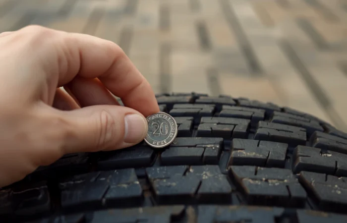 a tire with 20p tyre coin