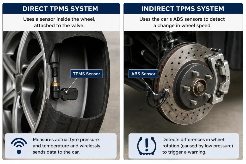 Tpms Warning Light Won'T Go Off: What It Means And What To Do 2 Direct versus indirect TPMS sensor placement diagram